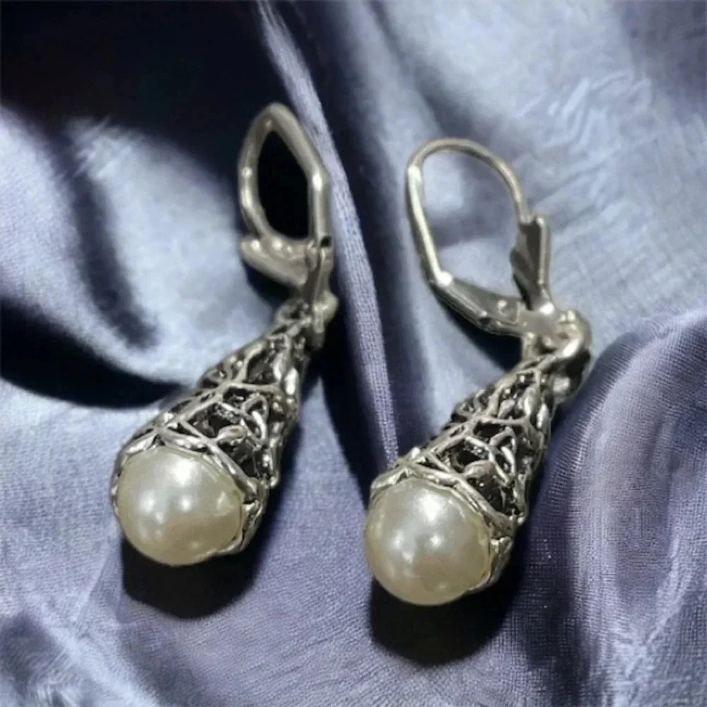 Pearl Tree Silver Earrings